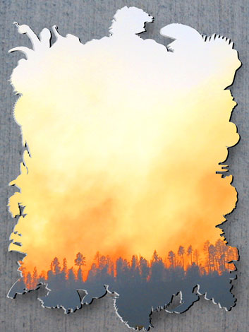 Montage of evocative reference silhouettes Slightly baroque, dark-feeling montage-based mirror, referencing traditional ornate carved frames